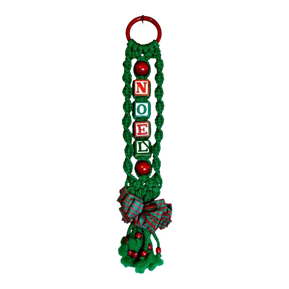 Vintage 1970s Handmade Macrame Christmas Door or Wall Hanging NOEL Blocks 20.5"